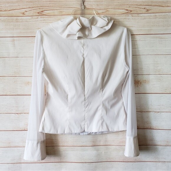 J.R Nites by Carol Lin Ruffle Neck Long Sleeve Top/Blouse Cream Size 6 - Picture 6 of 11